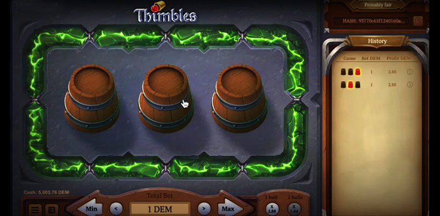 Thimbles, le vieux jeu de bonneteau adapté pour les casinos en ligne